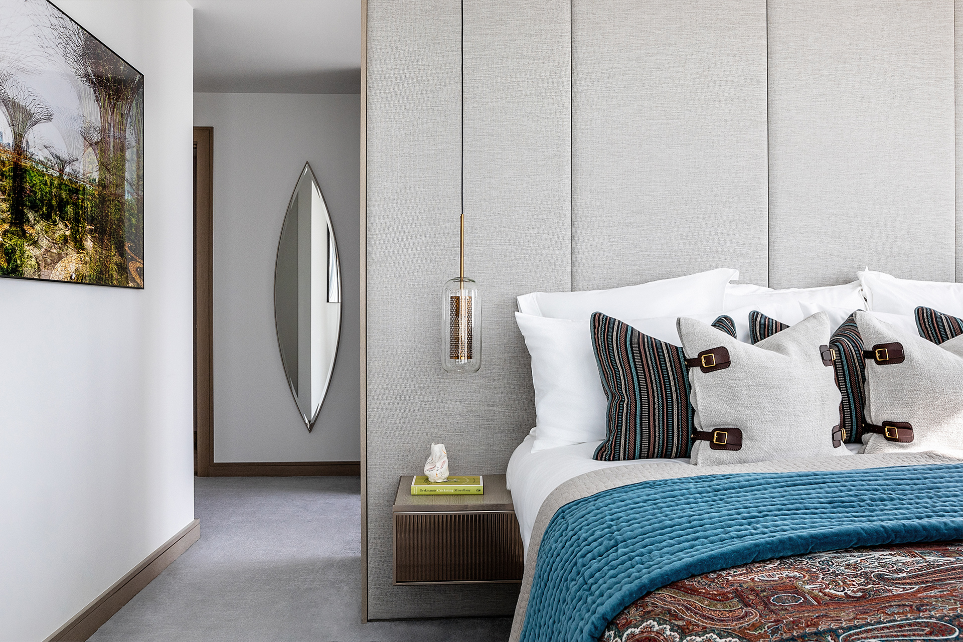 One St. John's Wood | Comfortable bedding and curved mirror on the wall | Angel O'Donnell