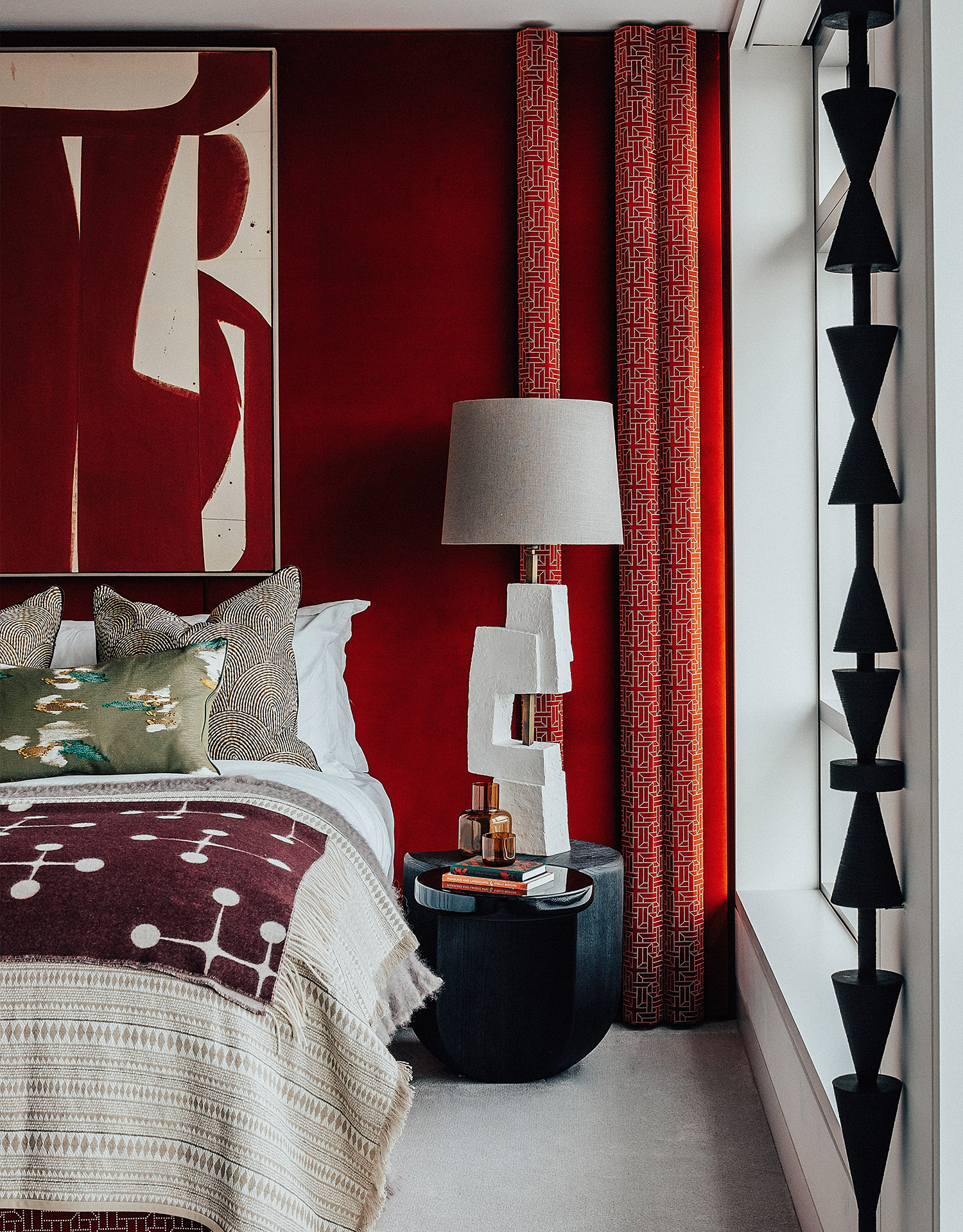 Centre Point | Blood-red backdrop behind principal bed | Angel O'Donnell | West End