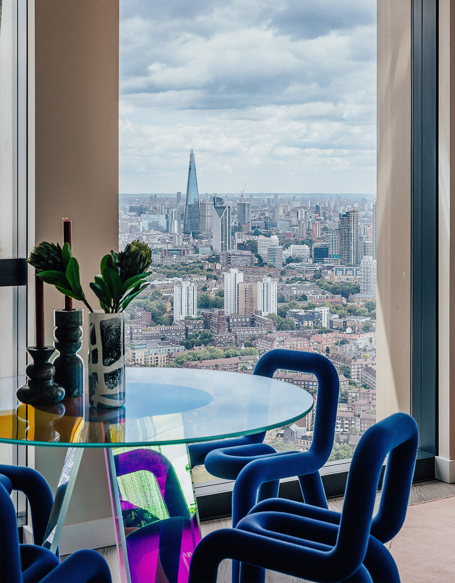 River Park Tower | Acid etched breakfast table with tubular chairs | Angel O'Donnell | Nine Elms