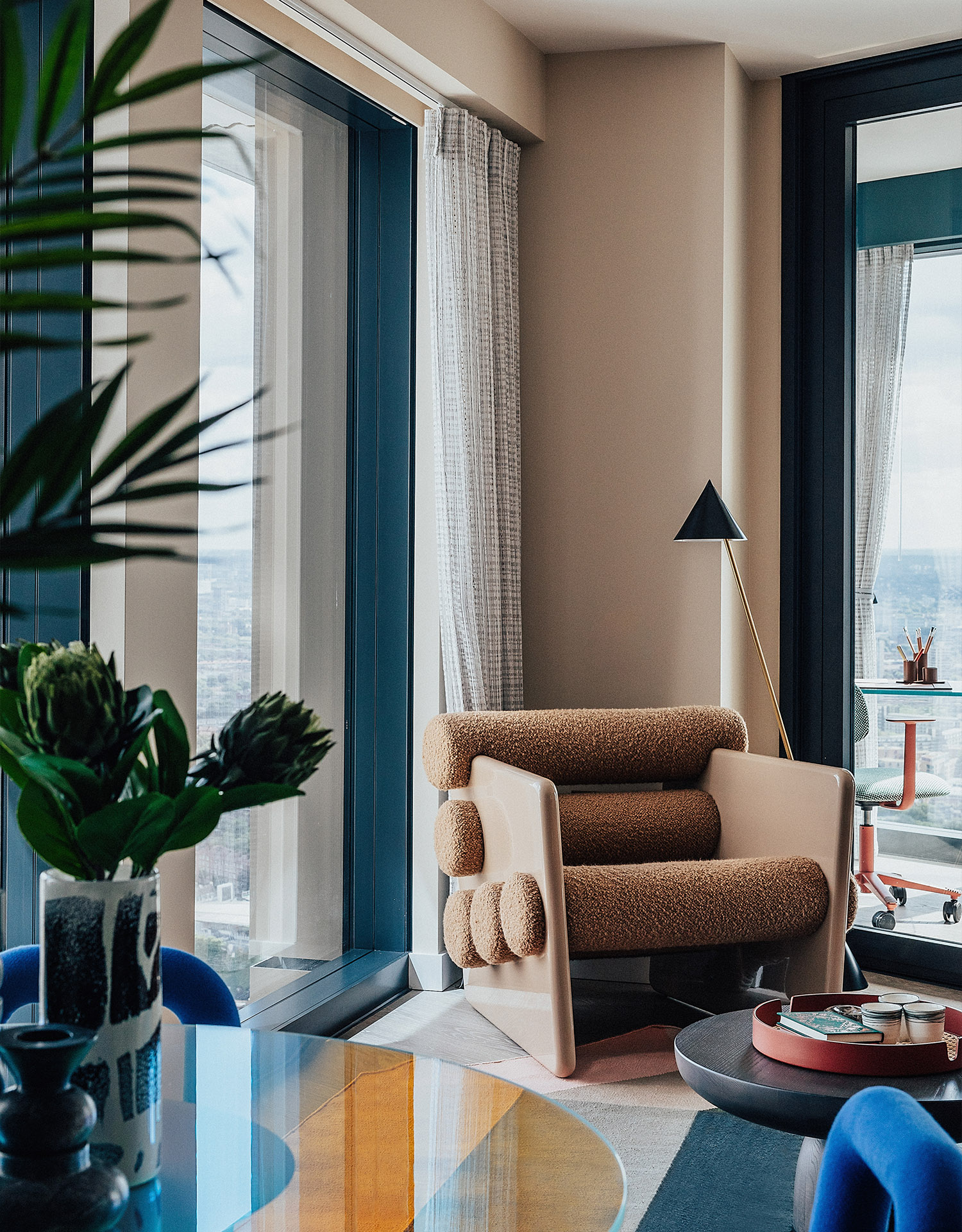 River Park Tower | warm earthy colours in the living room | Angel O'Donnell | Nine Elms