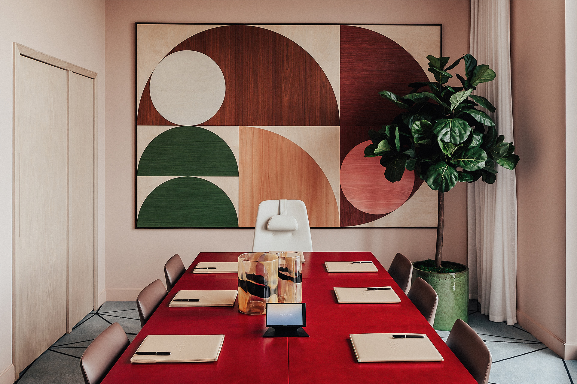 River Park Tower Amenities | Bespoke artwork and warm hues bringing a corporate meeting room to life | Angel O'Donnell | Nine Elms