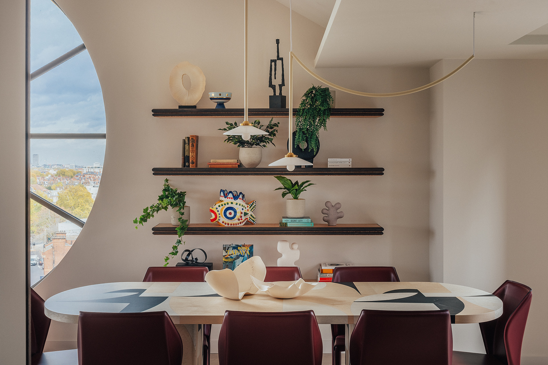 Chelsea Powerhouse | Dining area with designer pendants suspended from ceiling | Angel O'Donnell | Chelsea