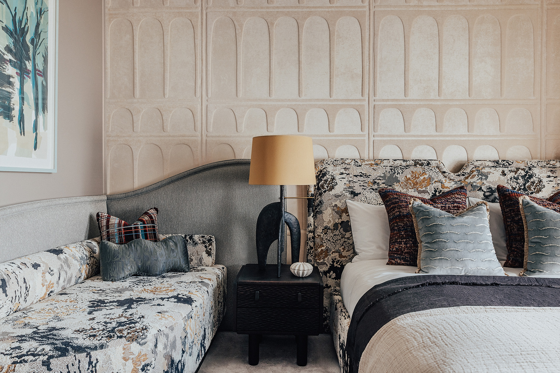 Chelsea Powerhouse | Principal bedroom with intricate textures and intimate colours | Angel O'Donnell | Chelsea