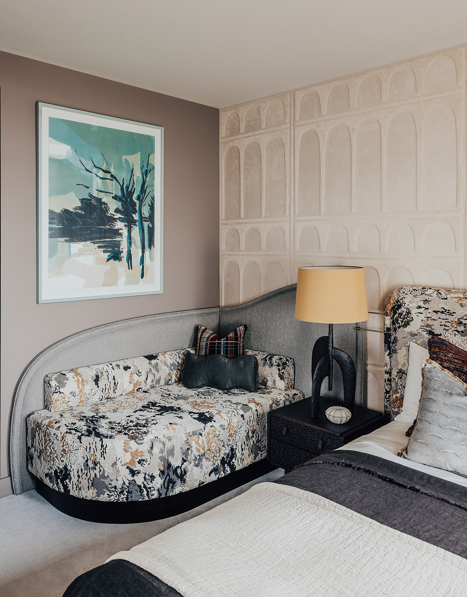 Chelsea Powerhouse | Principal bedroom with intricate textures and intimate colours | Angel O'Donnell | Chelsea