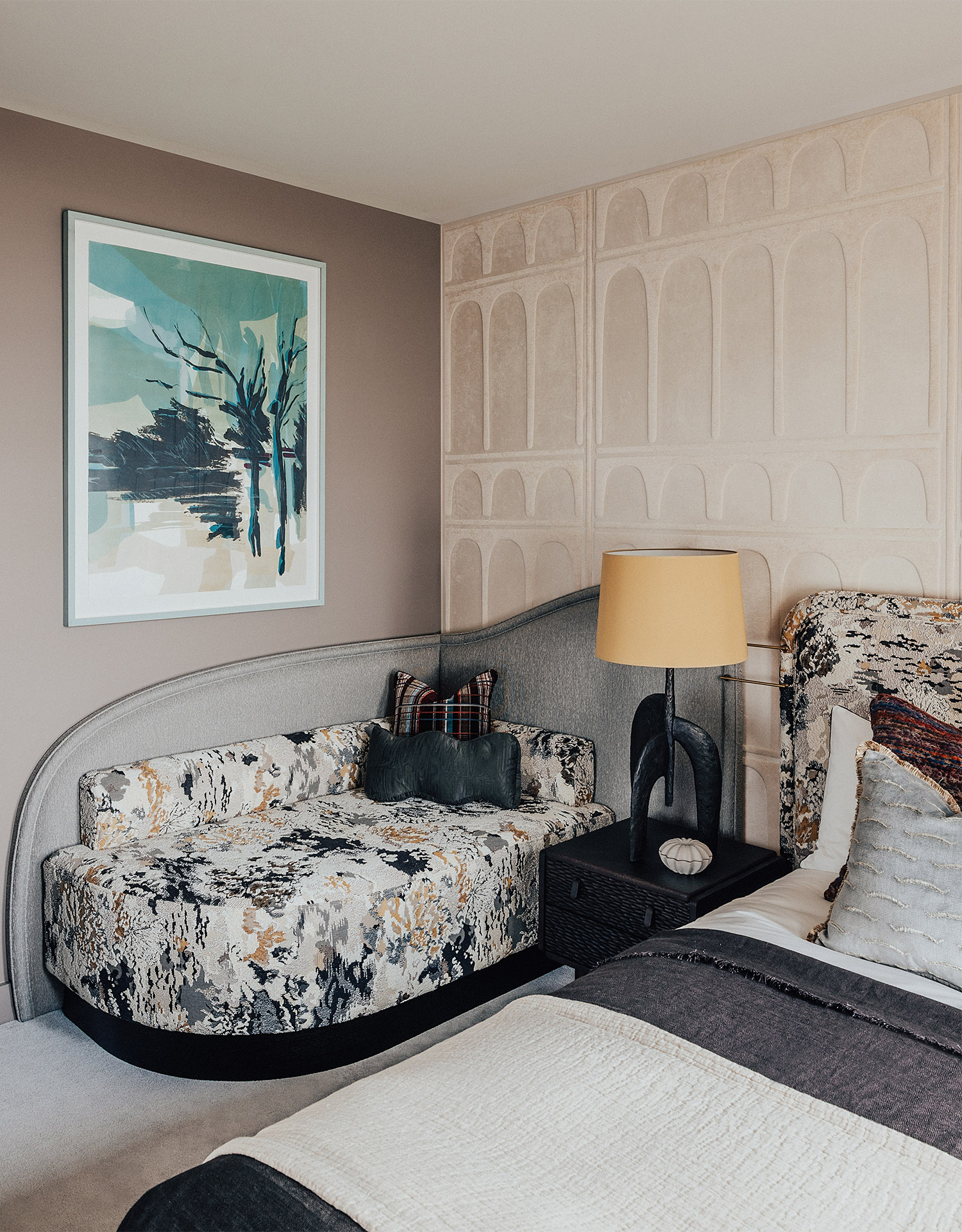 Chelsea Powerhouse | Principal bedroom with intricate textures and intimate colours | Angel O'Donnell | Chelsea